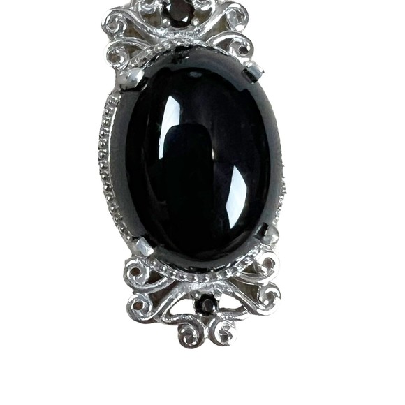Sterling Silver 925 Black Onyx Cabochon Pendant Necklace Scroll Filigree New - Picture 3 of 13